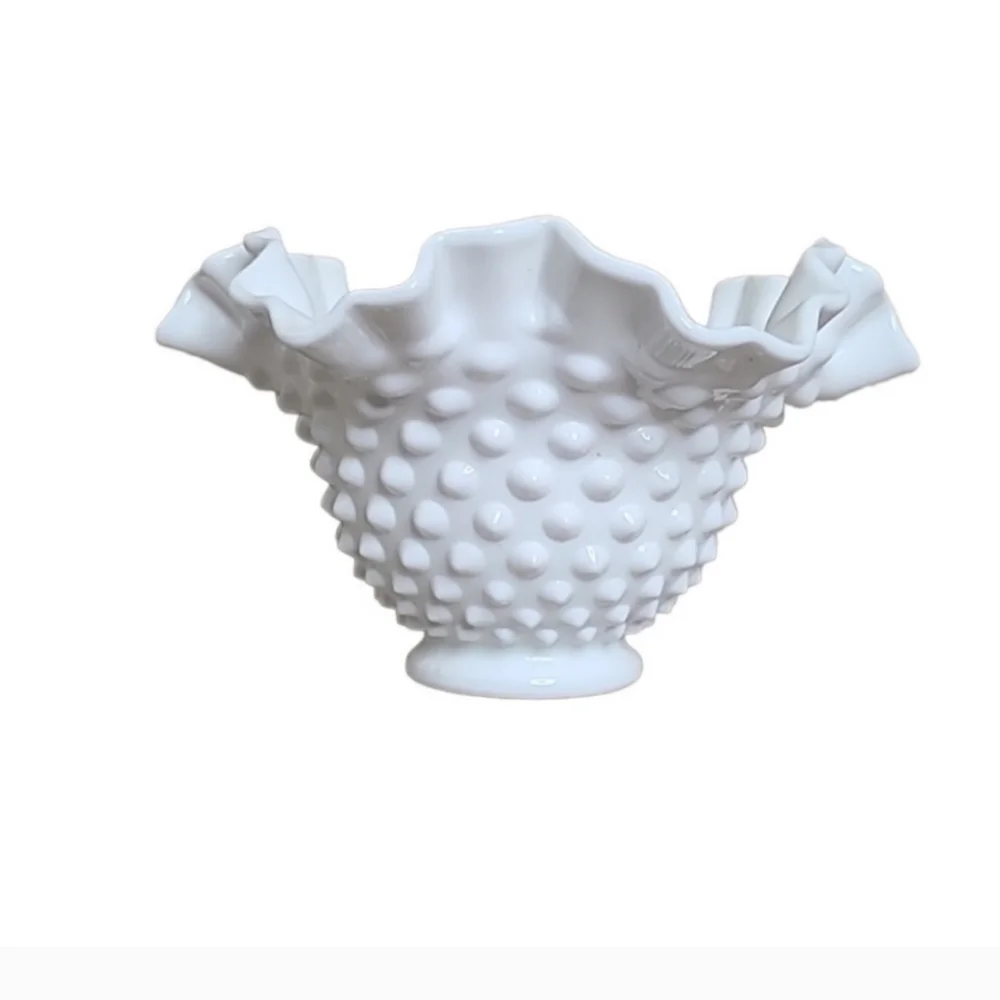 Vintage Fenton White Hobnail Ruffle Bowl